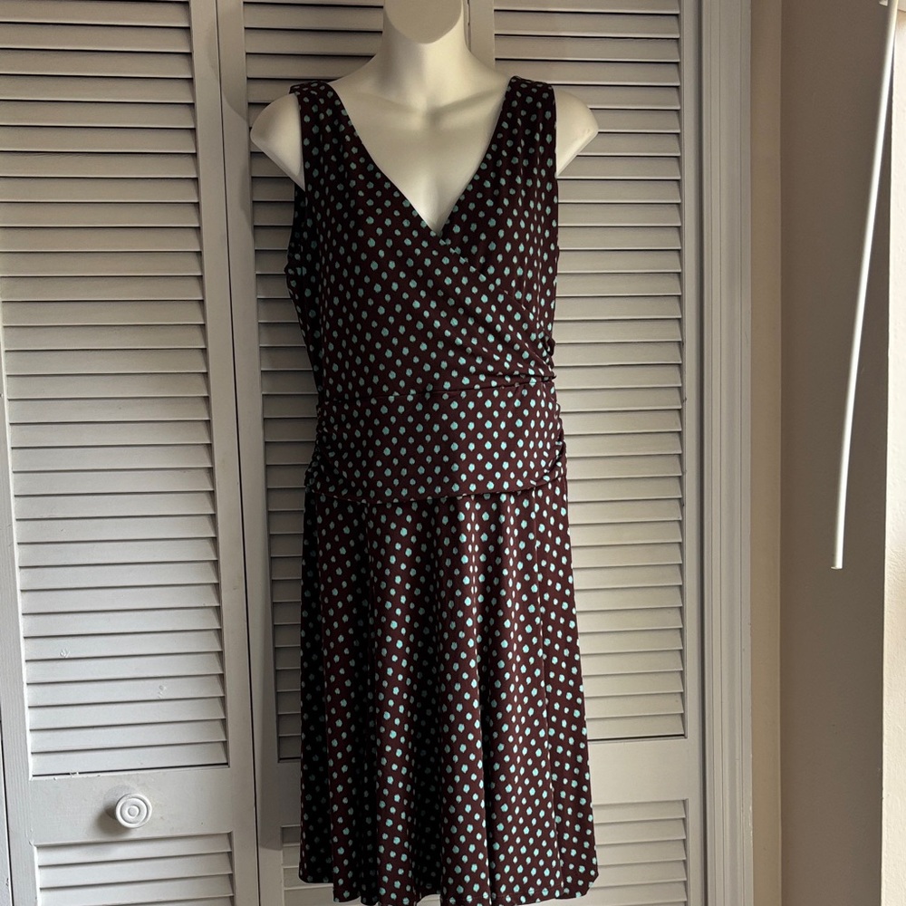 AGB Brown and Blue Polka Dot Midi Dress sz 10